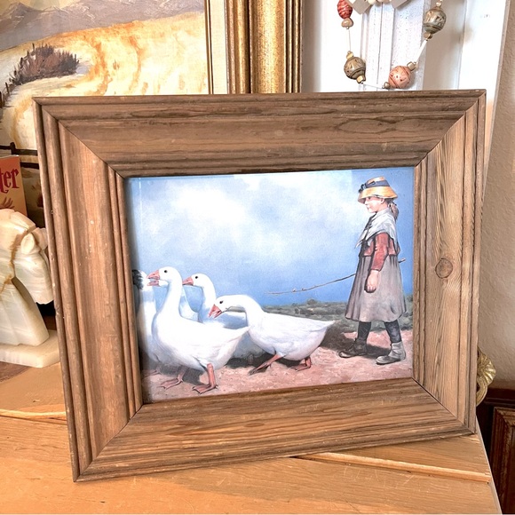 Other - Vintage 1980s Print “Girl Herding Ducks” wood frame with glass 14x12